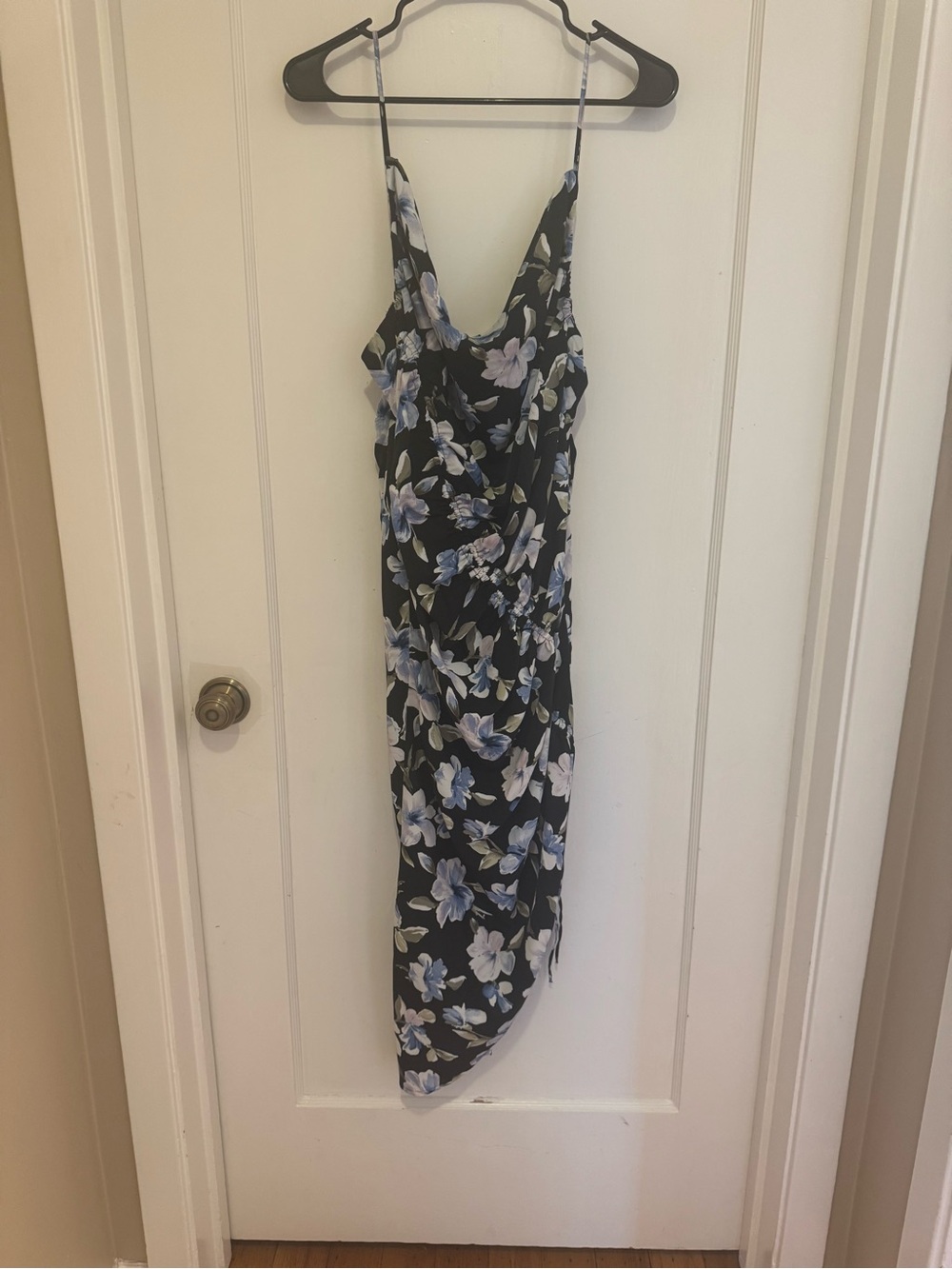 Abercrombie & Fitch Black Floral Asymmetrical Slip Dress